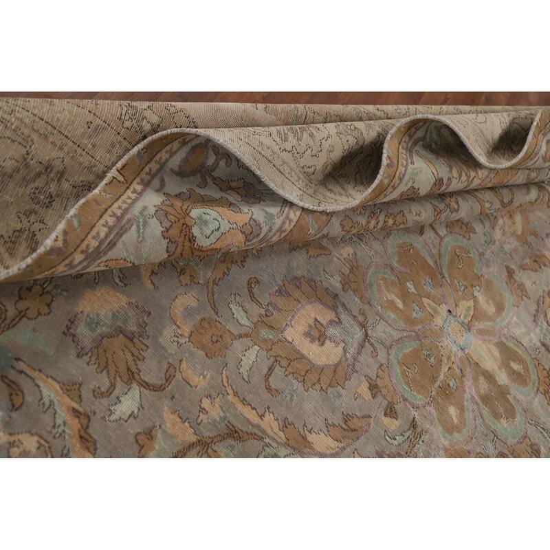 Distressed Tabriz Antique Persian Rug Hand-Knotted Wool Carpet - 9'6" x 13'2"
