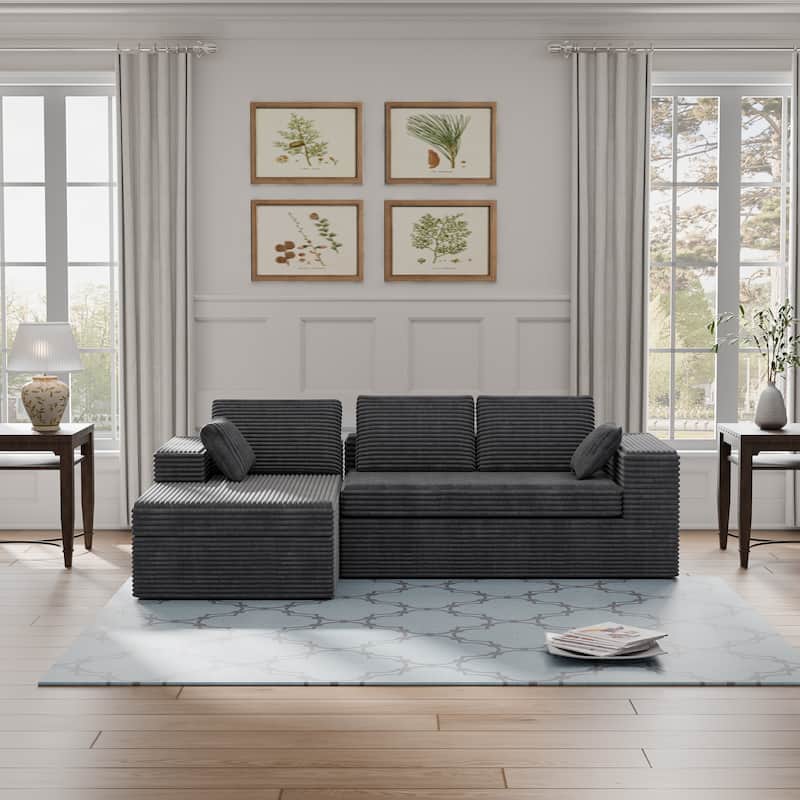 Modland 108" Boneless Cloud Couch, Modular L-Shaped Sectional Sofa, No Assembly, Corduroy