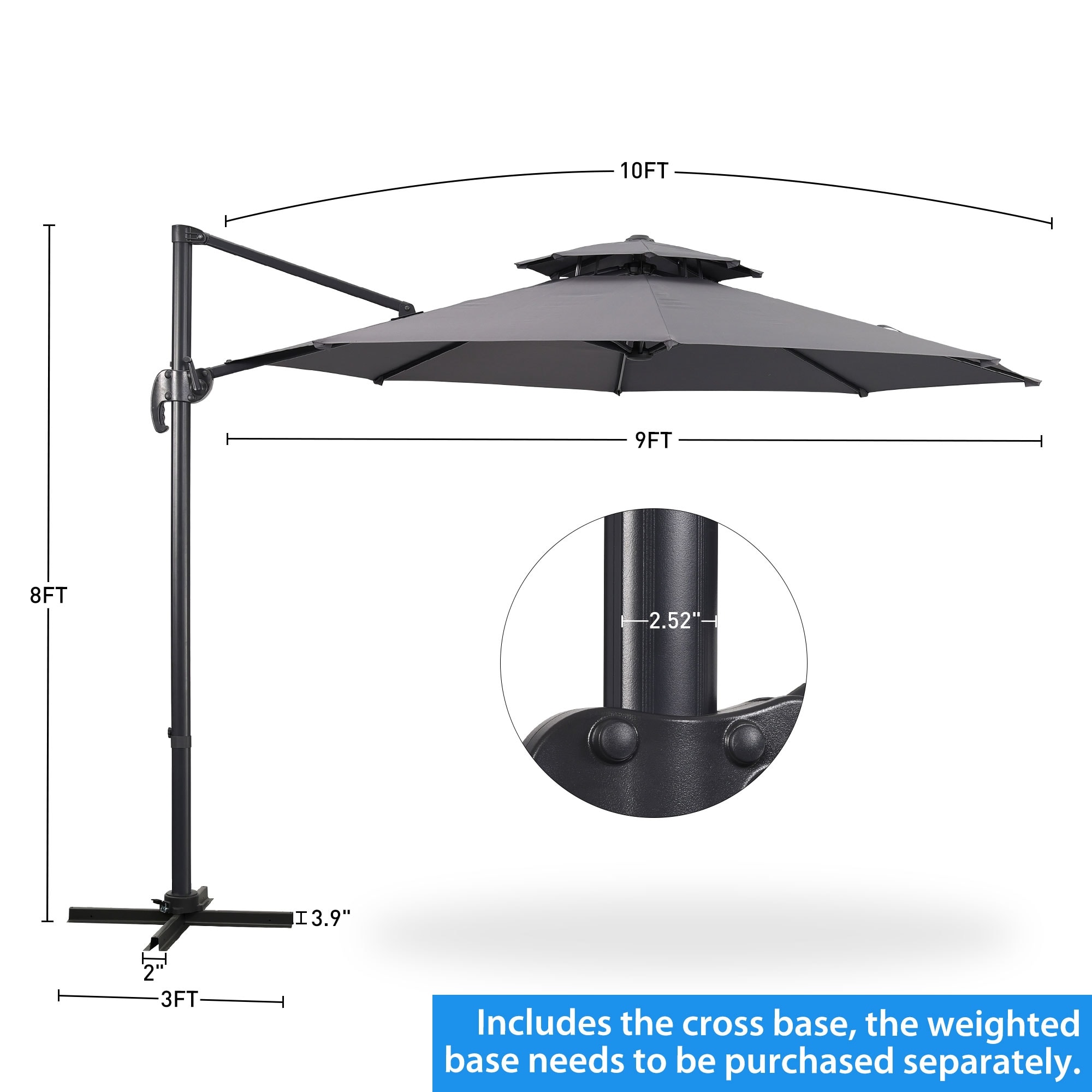 3ft patio umbrella ABCCANOPY 9FT 3 Tiers 8 Ribs OLEFIN 5-Year No Fading Black & Gray Stripe 8 Sturdy Fiberglass Ribs MF Studio 10ft 3-Tier Vented