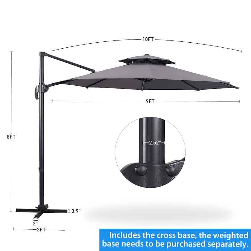 Ainfox 10 FT Aluminum Offset Outdoor Cantilever Umbrella with 360-degree Rotation