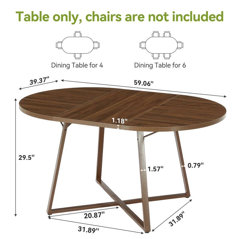 59-Inch Round Dining Table for 4-6 Persons Sturdy X-Shaped Metal Base | Waterproof & Scratch-Resistant Tabletop | Easy Assembly