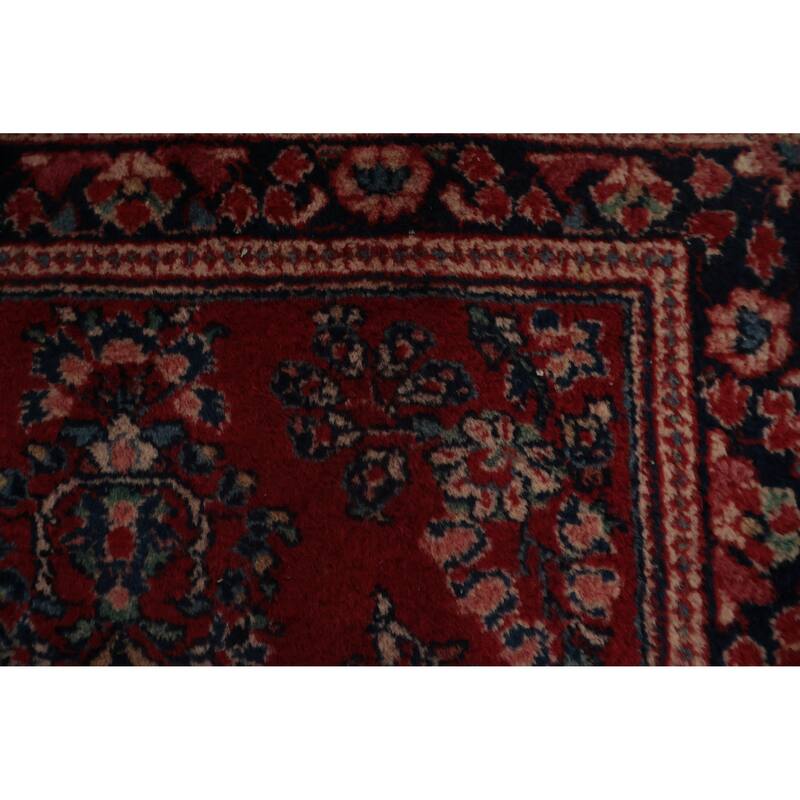 Hand Knotted Oriental 100% Wool Carpet Traditional All-Over Red Sarouk Runner Rug - 7' 6'' X 2' 8''