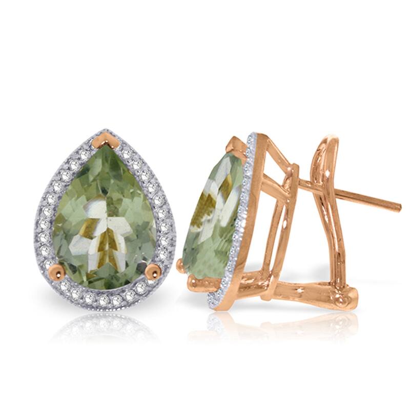 6.82 Carat 14K Solid Gold French Clips Earrings Diamond Green Amethyst - Rose
