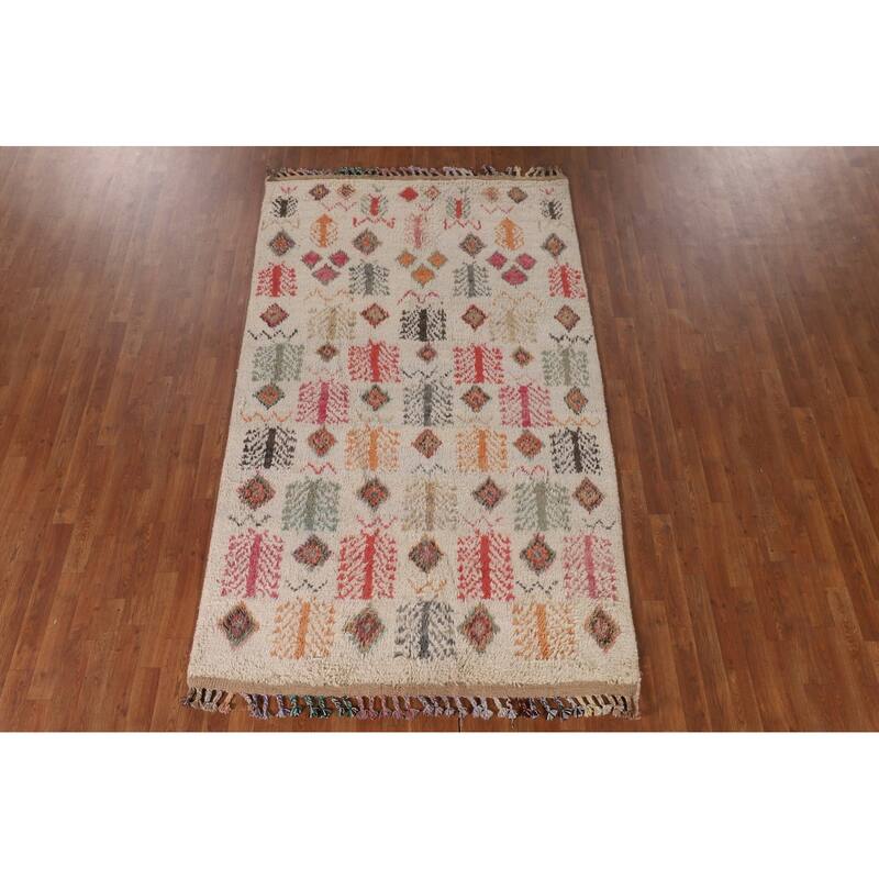 Tribal Moroccan Oriental Area Rug Hand-Knotted Wool Carpet - 5'0" x 8'7"