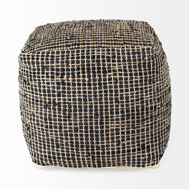 Mercana "Aalia" Beige Leather & Jute Square Pouf