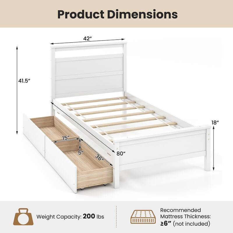 Gymax Twin Size Platform Bed w/ Drawers 2 Pull-out Drawers Headboard &