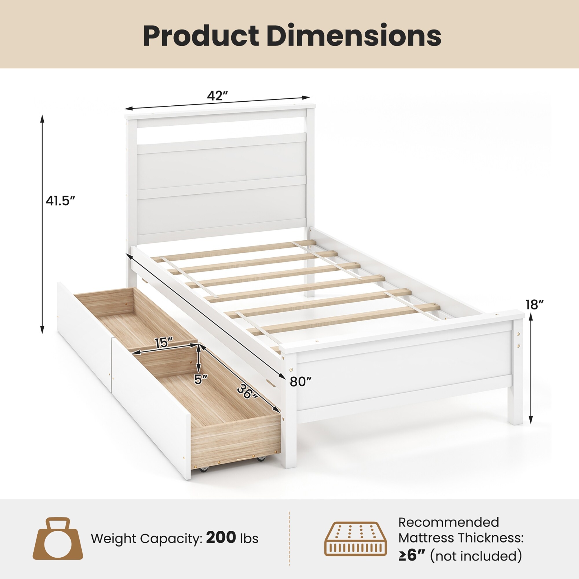Gymax Twin Size Platform Bed w/ Drawers 2 Pull-out Drawers