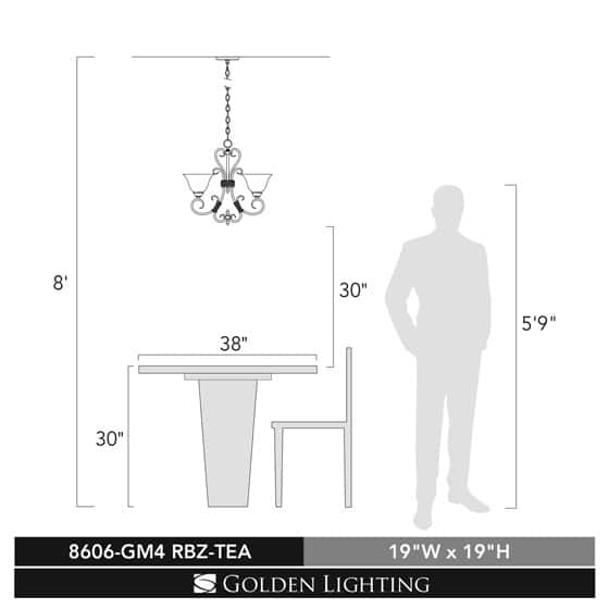Golden Lighting's Homestead #8606-GM4 RBZ-TEA 4-light Mini Chandelier