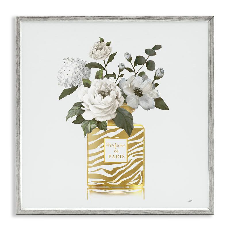 Stupell Chic Striped Perfume Bouquet Framed Giclee Art Design By Nan - 12 x 12 - Grey