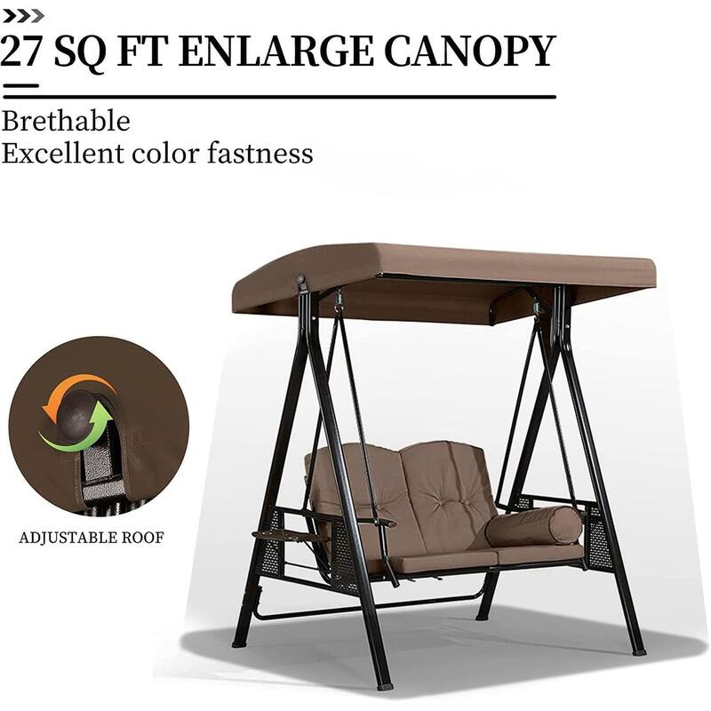 PURPLE LEAF Khaki Deluxe Outdoor Patio Porch Swing with Weather Resistant Steel Frame, Cushions and Pillow Included