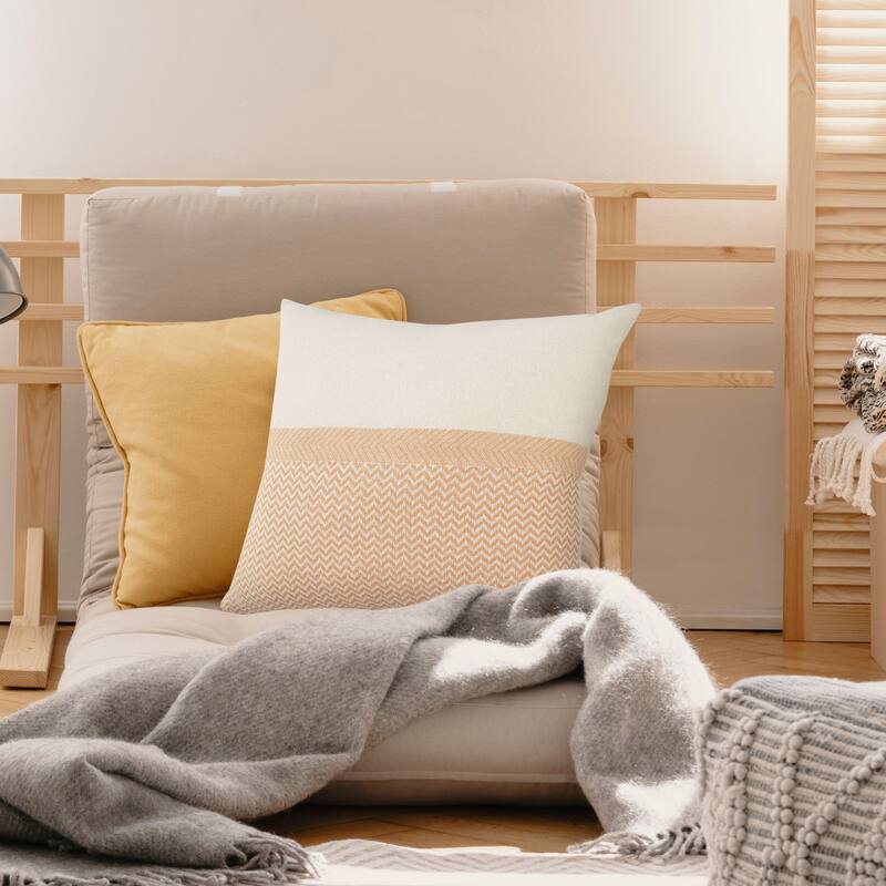 18" Orange and White Chevron Square Throw Pillow