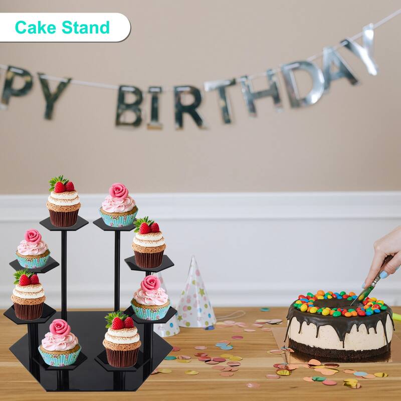 Acrylic Display Stand for Collectible Figures 8 Tier Acrylic Cupcake Stand Black