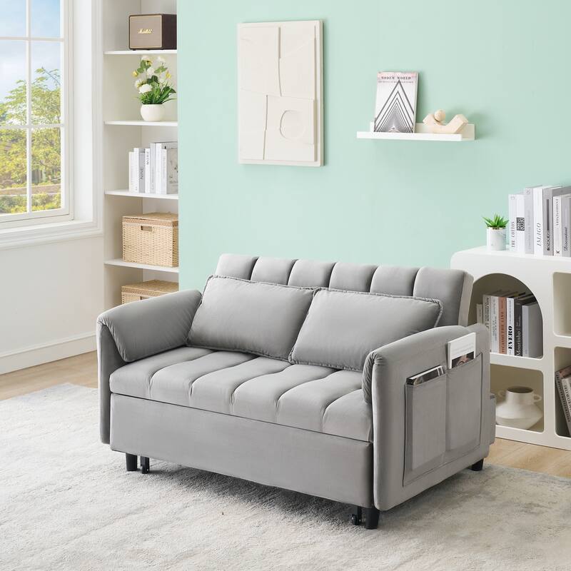52" Gray Flannelette 3-in-1 Convertible Sofa Bed, Ideal for Small Spaces