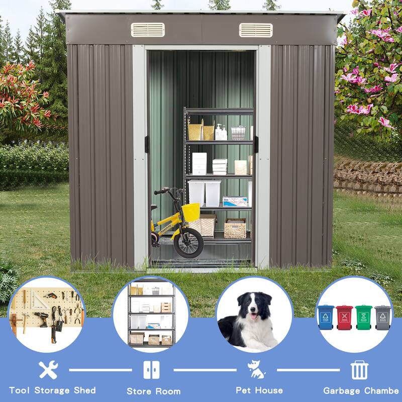 Waterproof Garden Shed Tool Shed with Double Hinged Lockable Doors, Rustproof Storage Shed Punched Vents