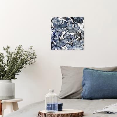 Wynwood Studio Canvas Animals Butterfly Lovers Blue Silver Blue and Dark Blue Farmhouse Wall Art Canvas Print