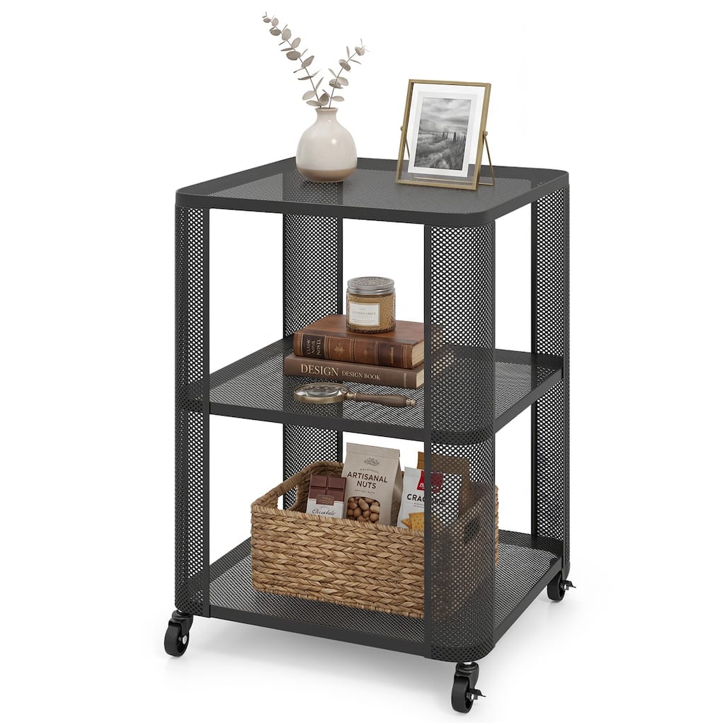 Gymax 3-Tier End Table w/Wheels Rolling Side Table w/Open Storage - 1 PCS