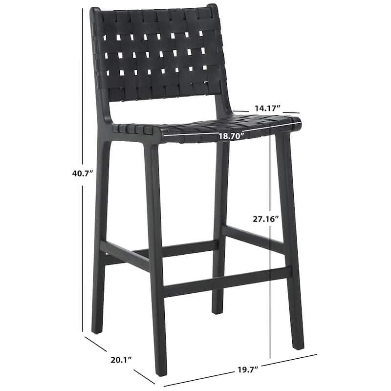 SAFAVIEH Home Adah 27-inch Leather Counter Stool - 20"Wx20"Dx41"H - Black