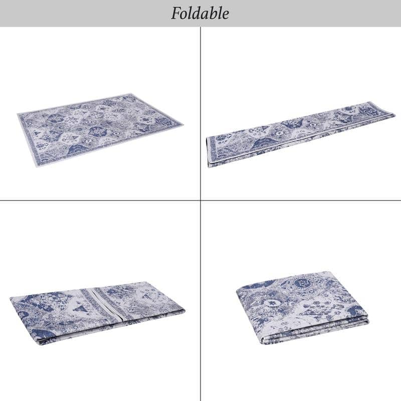 Blue 5x8 Indoor Low-Pile Rug, Washable and Non-Slip, Modern - 5' x 8'