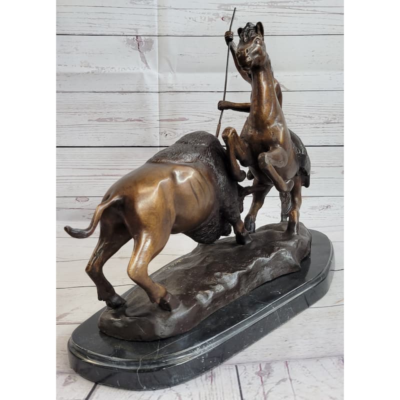 Buffalo Hunt By Frederic Remington Native American Western Bronze Statue Sculpture 13 Inches X 17 Inches