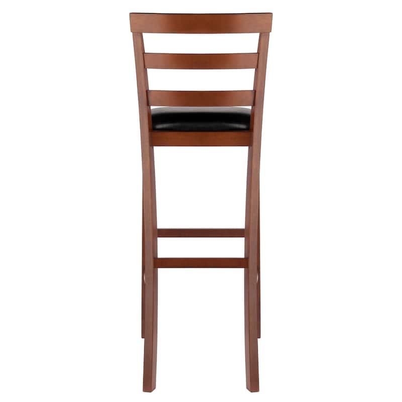 2-Pc Cushion Ladder-back Bar Stool Set, Black and Walnut - 17"W x 10.06"D x 43.12"H
