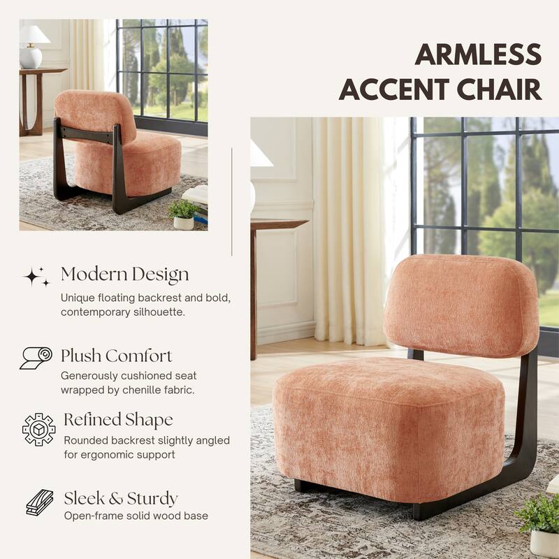 Chenille Upholstered Accent Chair, Lounge Reading Chair with Rectangular Backrest, Single Sofa Chair with Solid Wood Frame