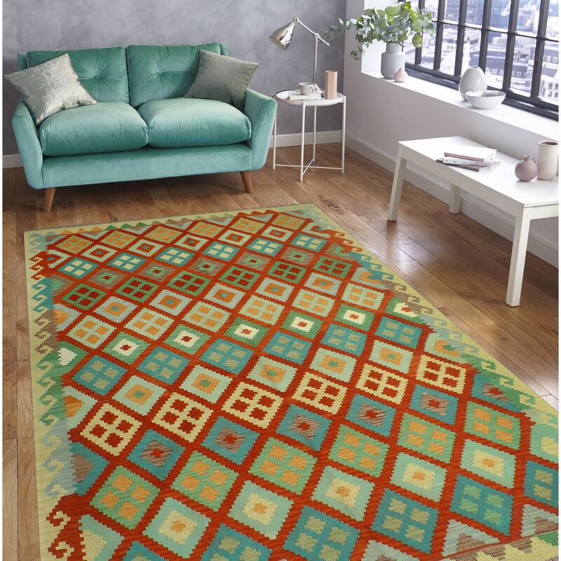 Sangat Flatweave Morris Red/Beige Rug - 6'9" x 9'9"