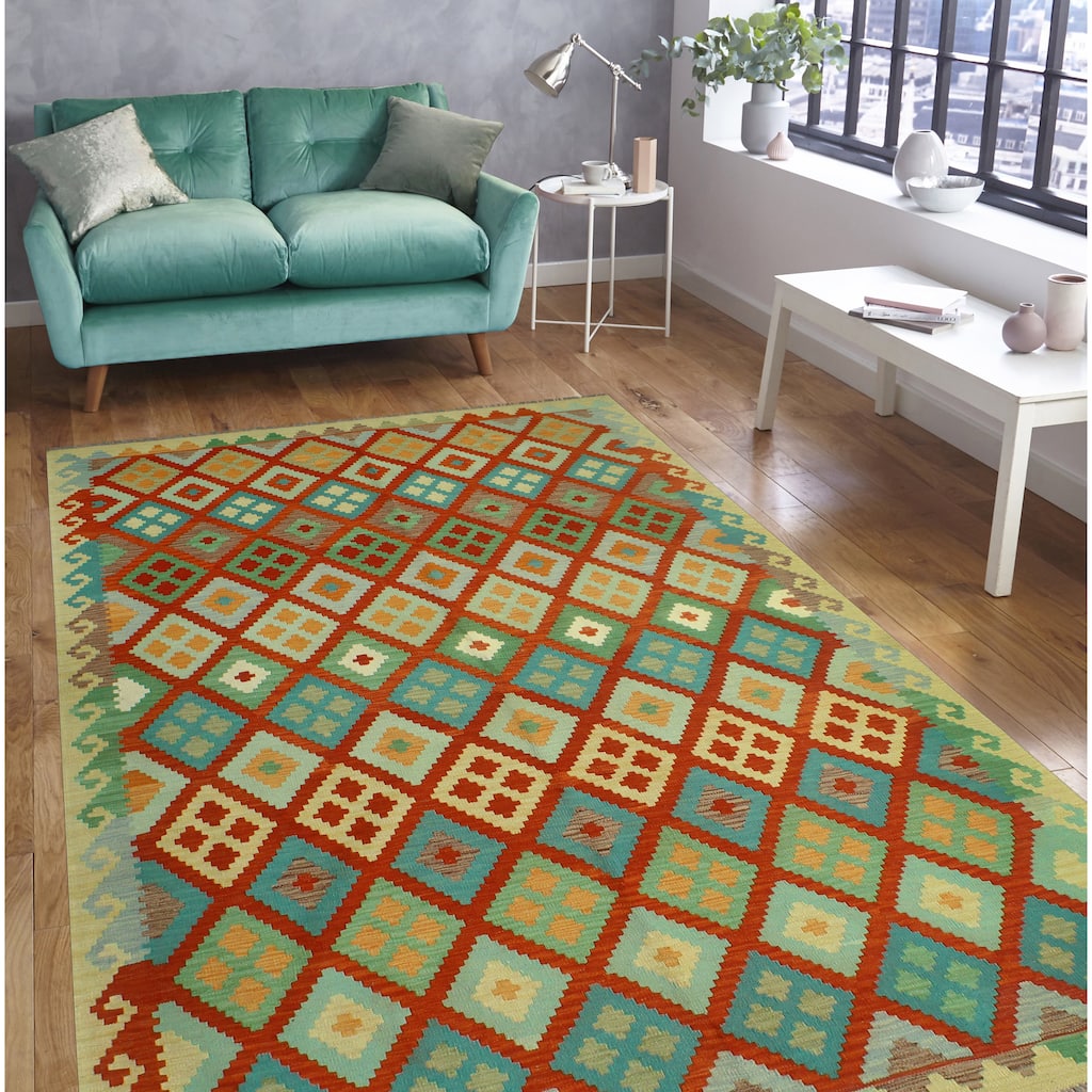 Sangat Flatweave Morris Red/Beige Rug - 6'9" x 9'9"