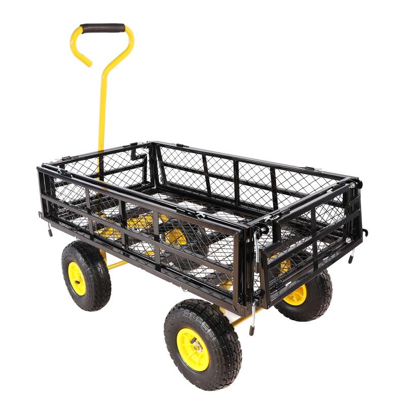 Multi-Functional Tool Cart - 600 lb Capacity Garden Cart with Spacious Bed and Inflatable Tires for Outdoor Projects - Metal