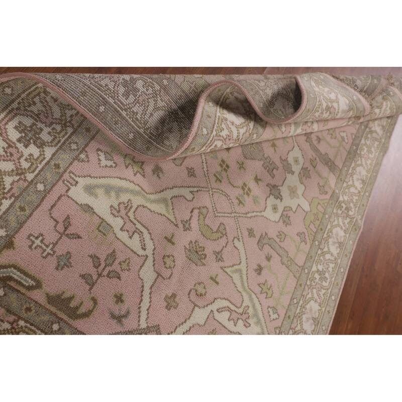 Light Pink Floral Oushak Oriental Area Rug Handmade Wool Carpet - 4'10"x 7'8"