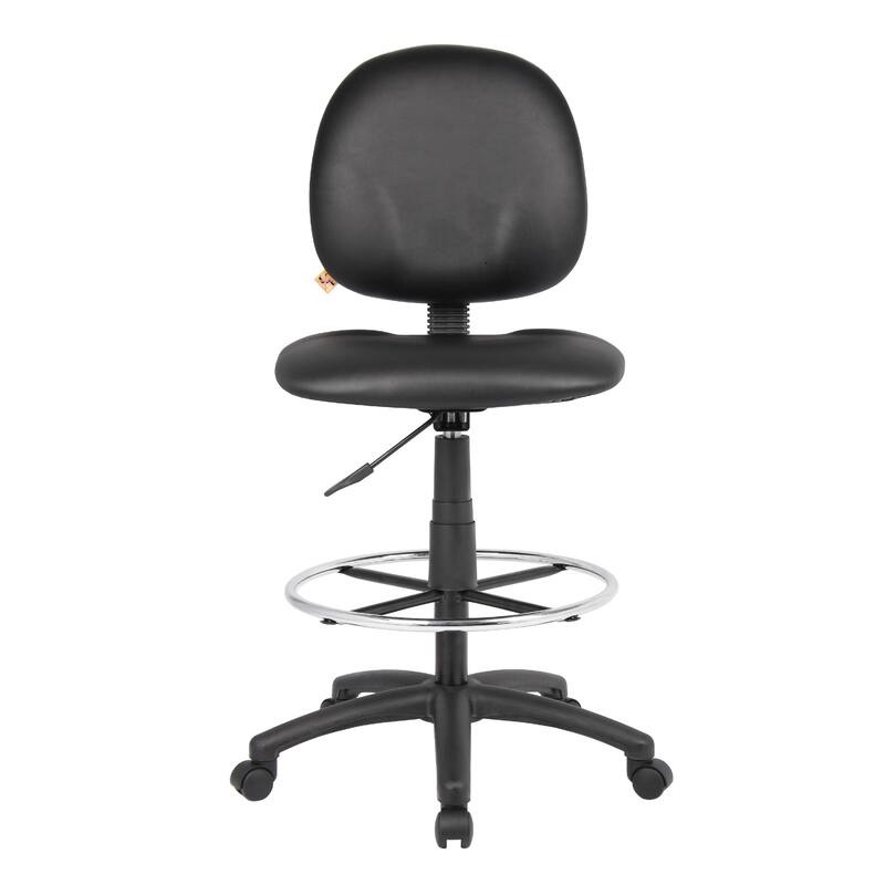 Zem Drafting Stool with Footring, Black Vinyl Contoured Back & Seat