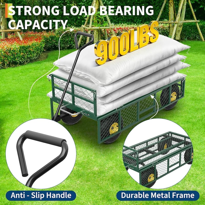 900 lbs Garden Dump Cart with Removable Mesh Sides, Yard Cary Utility Wagon for Lawn Backyard Use