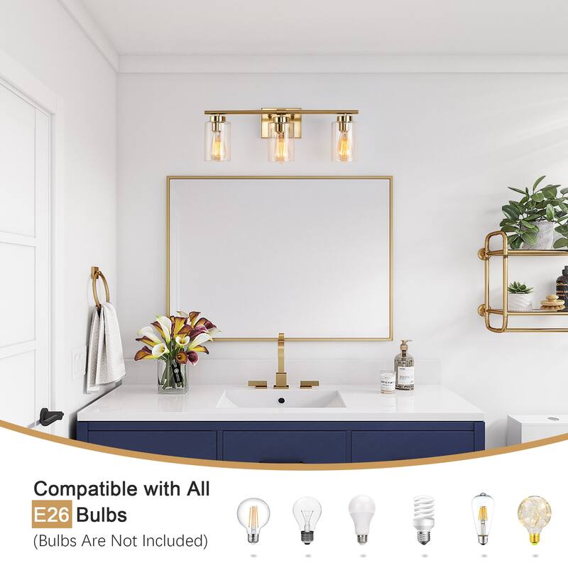 22.83 in. 3-Light Modern Wall Sconce Bathroom Vanity Light with Glass Shade