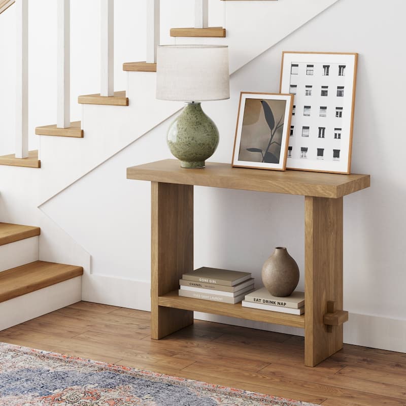 Nathan James Virgo Farmhouse 2-Tier Console Table in Wire-Brushed Wood Finish
