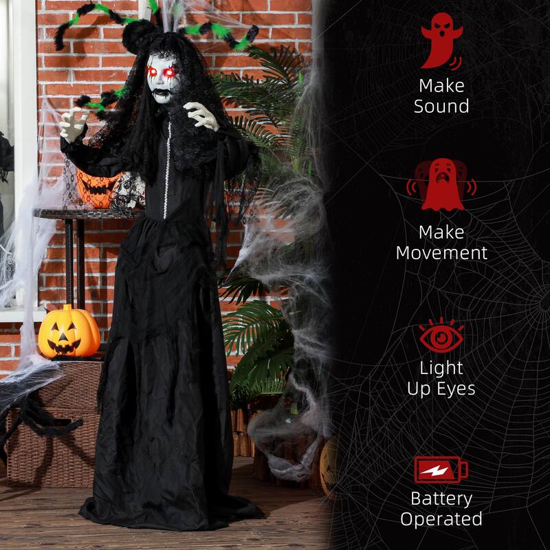67in Animated Ghost Bride Halloween Prop Sound Activated Light-Up Eyes Creepy Voice Indoor Outdoor