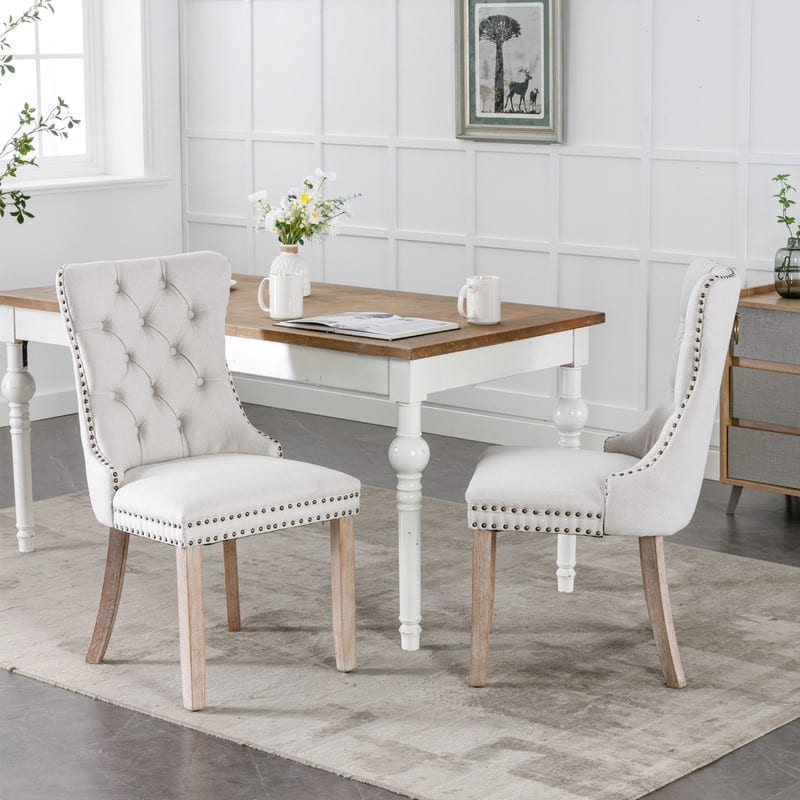 Modern/Contemporary Linen Dining Chair with Solid Wood Legs（Set of 2）