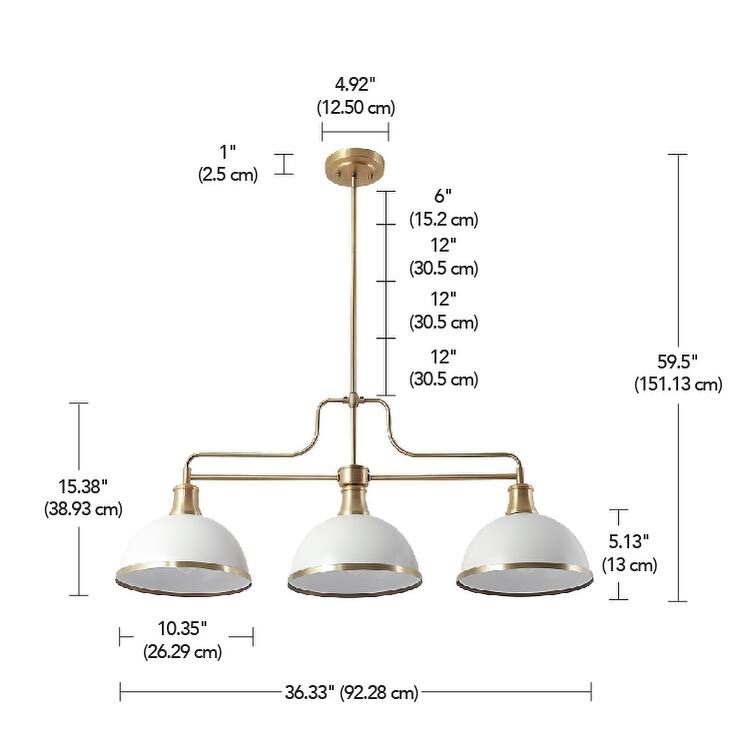 Beckett 3-Light Matte White Linear Chandelier with Matte Brass Accents - one size