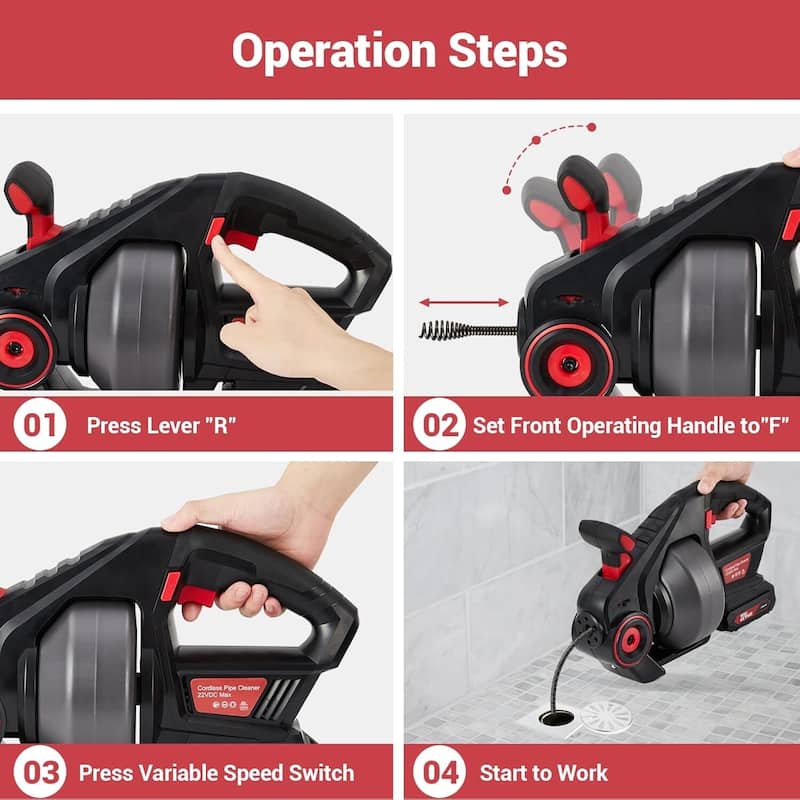 22V Cordless Electric Drain Auger for Sewer, Bathroom, Sink Drain Pipes with bag