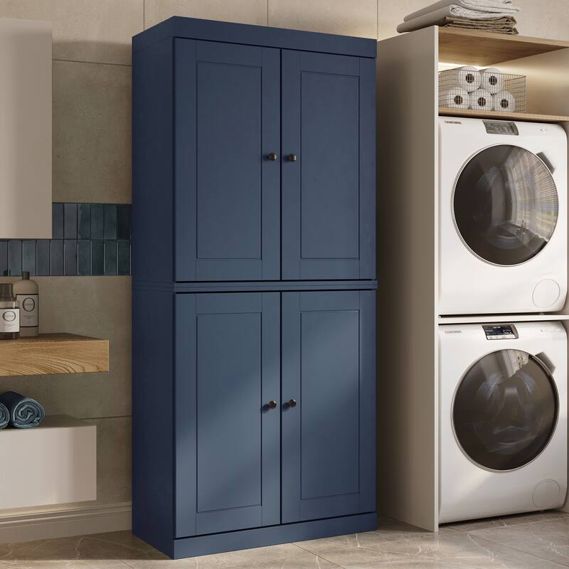 Palace Imports 100% Solid Wood Bathroom & Laundry Storage Cabinet, Raised Panel Doors, Adjustable Shelves, 32" Wide, 71.5" Tall