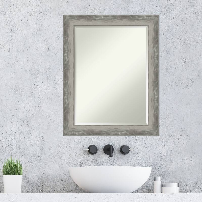 Beveled Bathroom Wall Mirror - Waveline Silver Narrow Frame