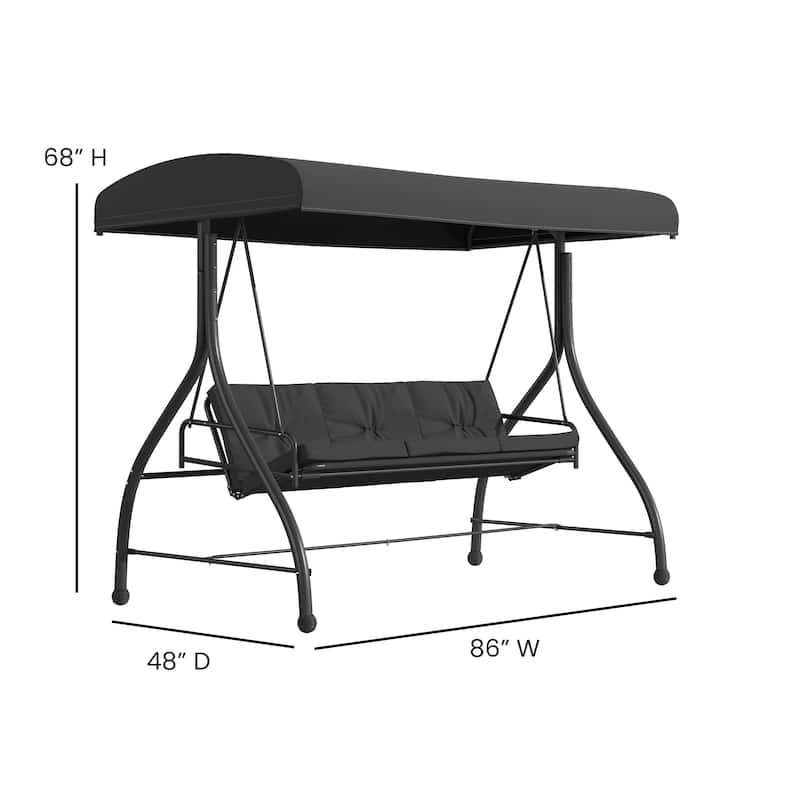 3-Seat Outdoor Steel Converting Patio Swing and Bed Canopy Hammock