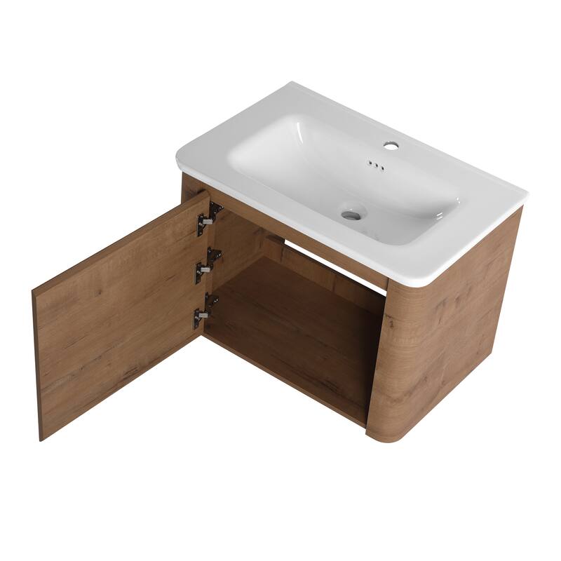 Floating Bathroom Vanity with Sink, Wall-Mounted Bathroom Storage Cabinet, Vanity Cabinet & Ceramic Sink Set