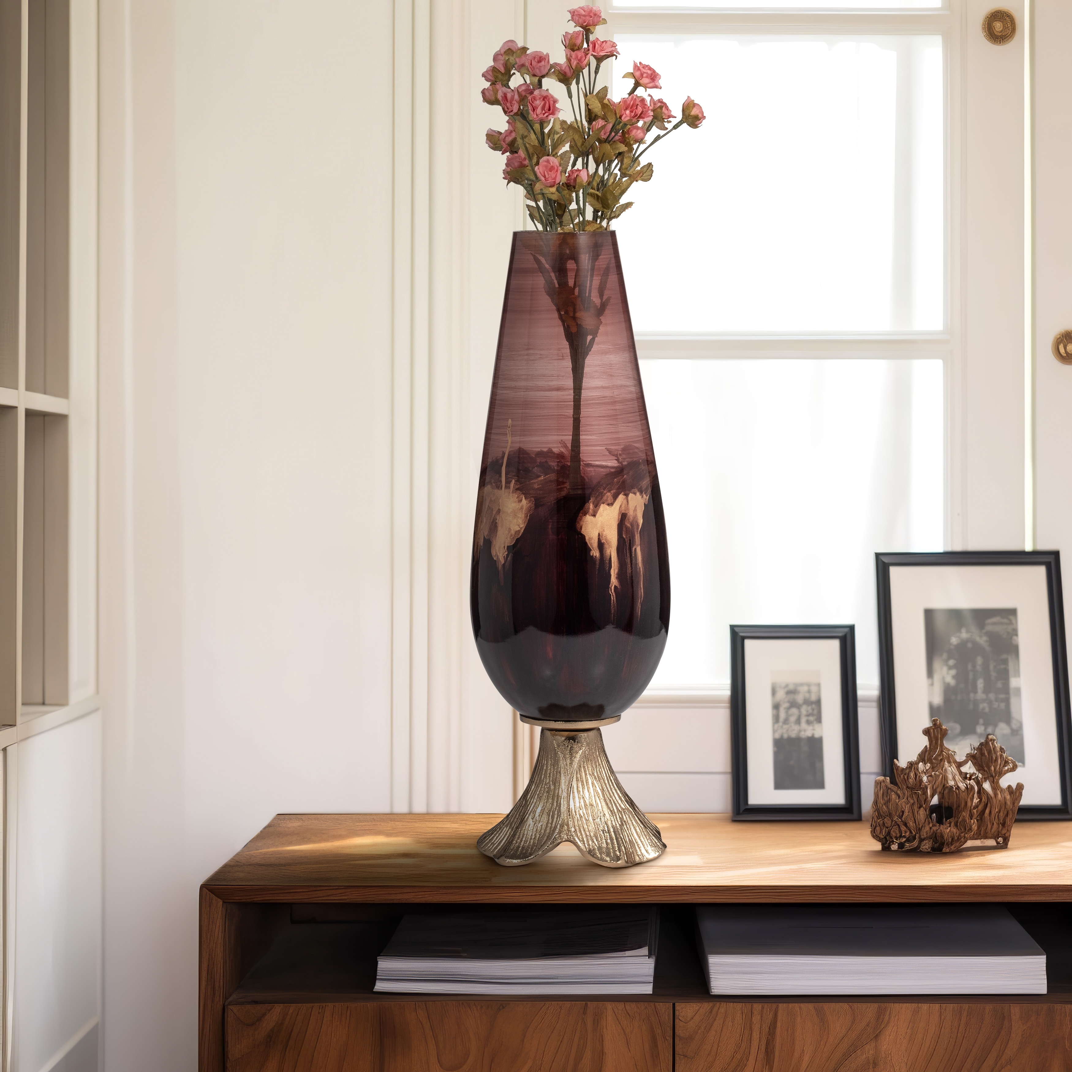 Sagebrook Home Abstract Glass Vase with Gold Accents