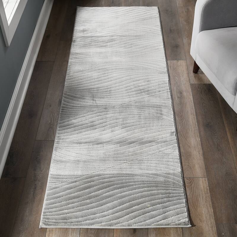 Omari Collection Abstract Traditional Area Rug - 8' Runner - Grey