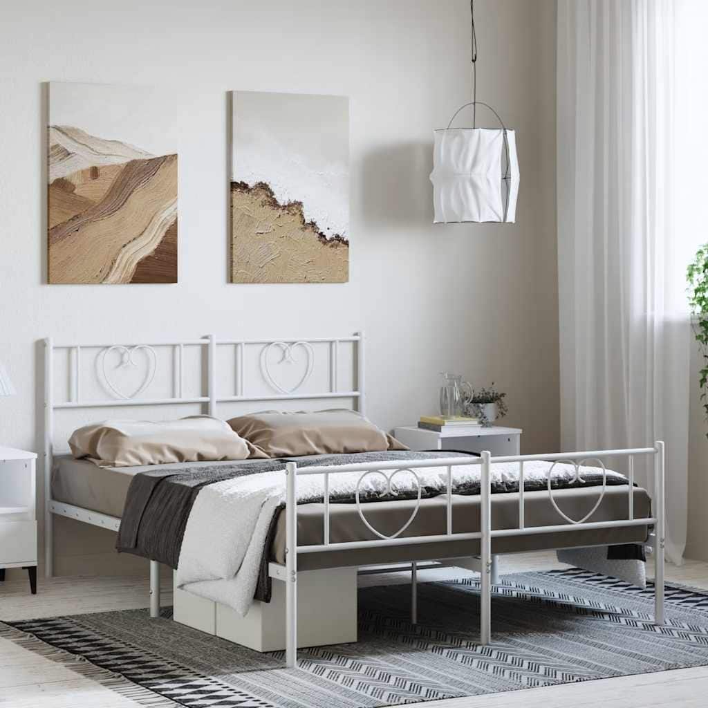 vidaXL Full Metal Bed Frame with Headboard, White, No Mattress - 77.2" x 55.9" x 35.4"