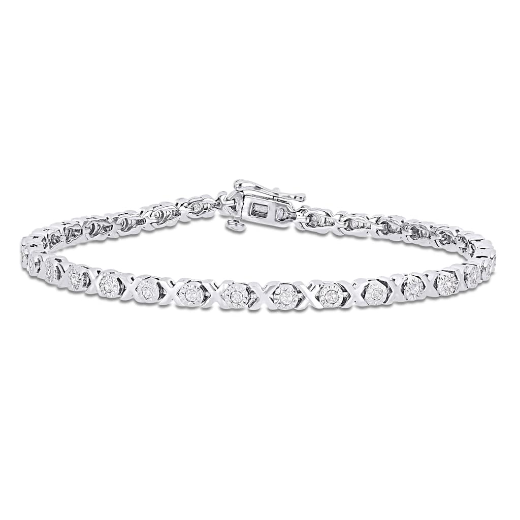 Miadora Sterling Silver 1ct TDW Diamond XO Tennis Bracelet