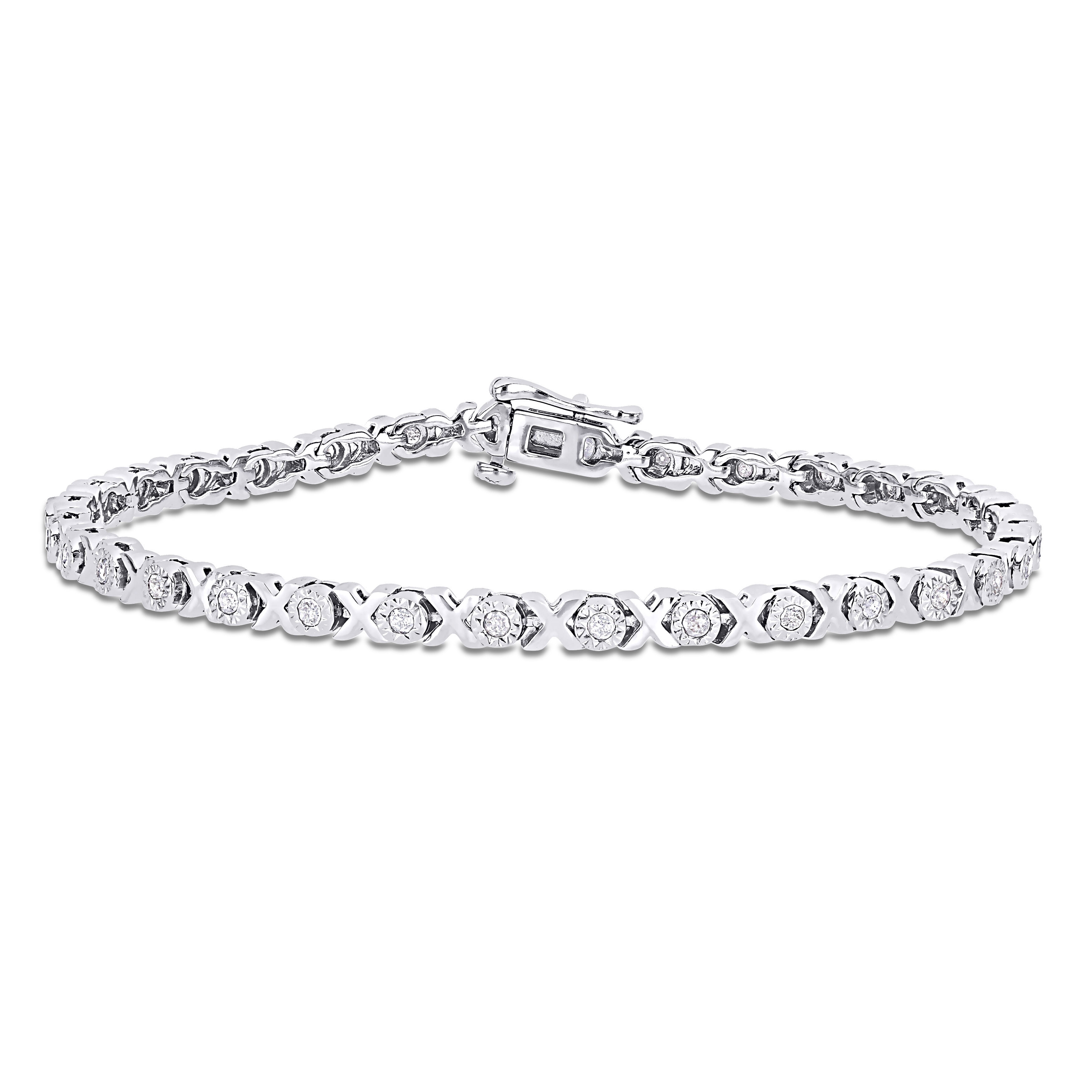 Miadora Sterling Silver 1ct TDW Diamond XO Tennis Bracelet