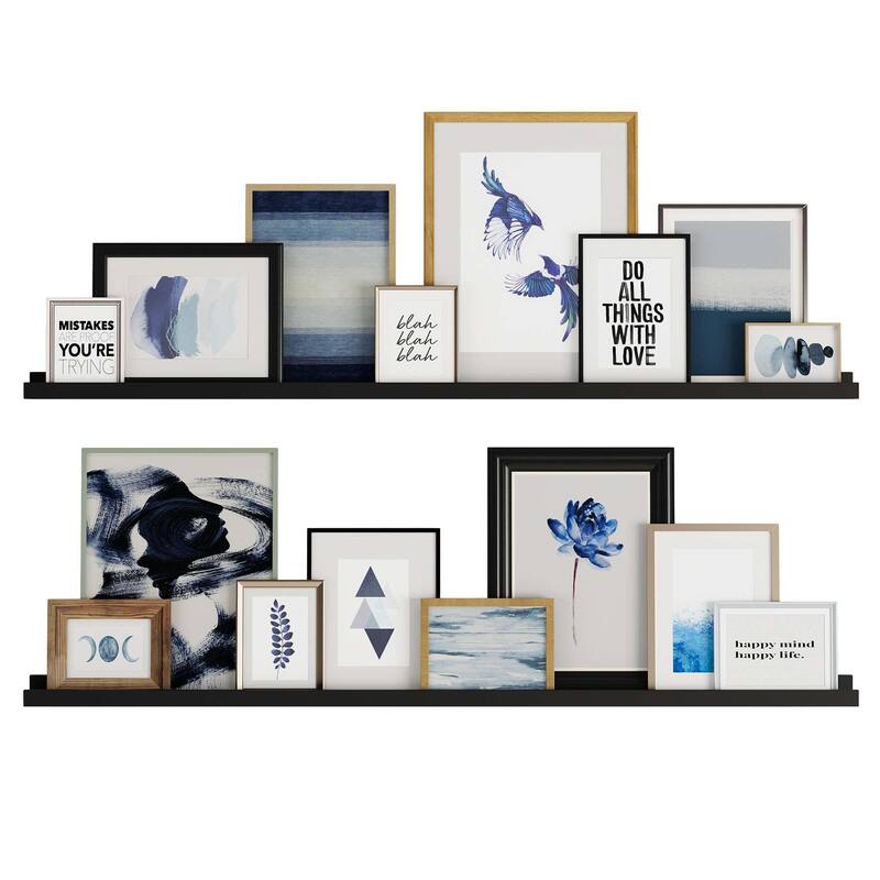 Wallniture Denver Narrow Picture Ledge Wall Shelves 60" ,Black, Set of 2