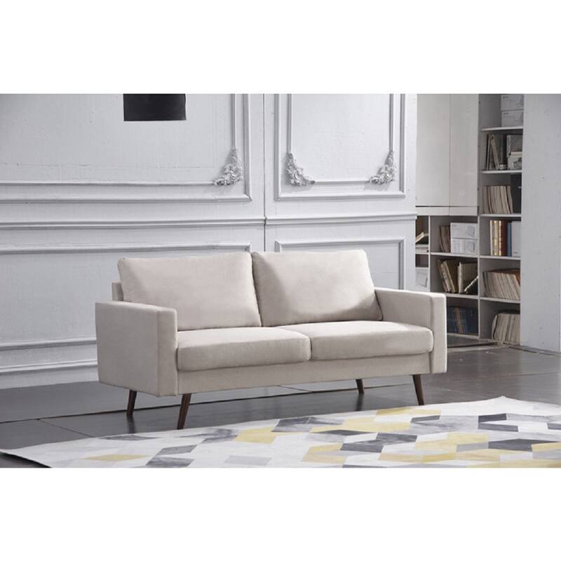 Contemporary Living Room Linen Upholstered Sofa Set w/ Cylinder Pillows, Beige
