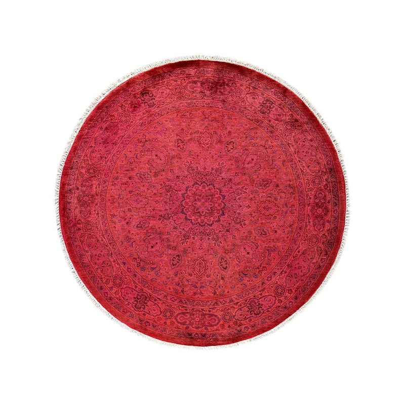 Overton Hand Knotted Wool Vintage Inspired Modern Contemporary Overdyed Pink Round Area Rug - 4' 3" x 4' 3"