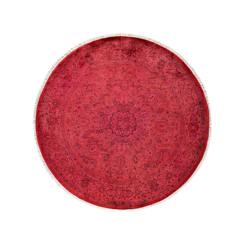 Overton Hand Knotted Wool Vintage Inspired Modern Contemporary Overdyed Pink Round Area Rug - 4' 3" x 4' 3"